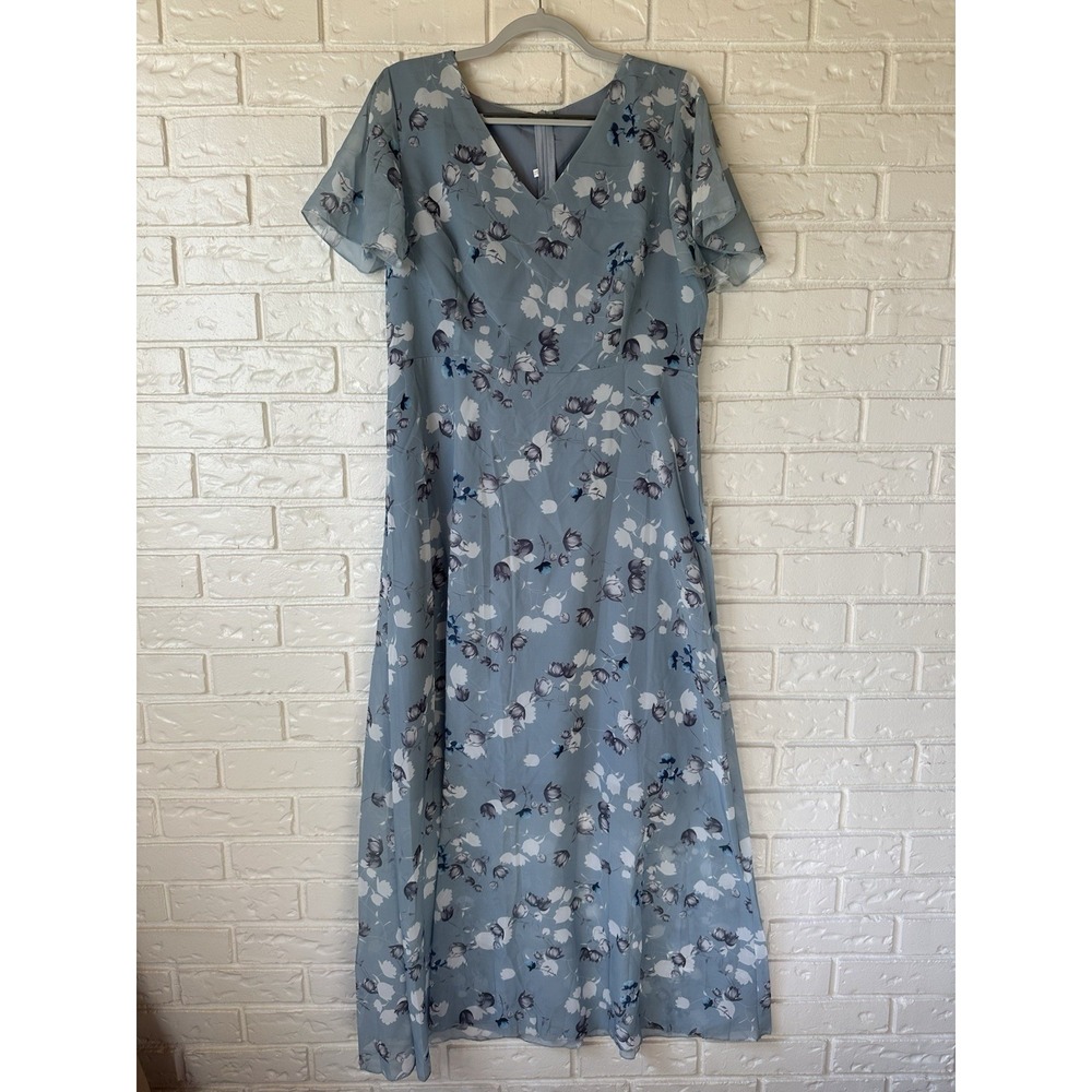 Unbranded Women's Fit And Flare Blue Floral Wedding Guest Dress Sz XL